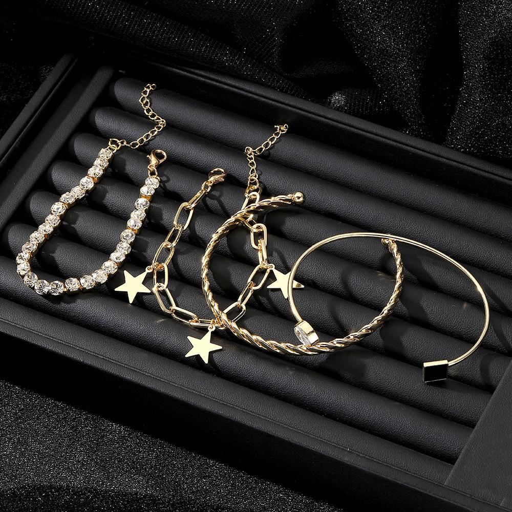 Women Star Love Heart Rhinestone Bracelet Set