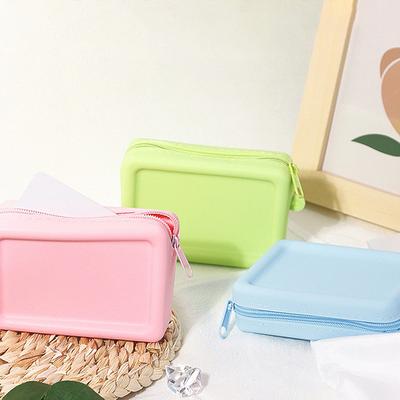Silikon Düzenleyici Makyaj Çantası Vintage Su Geçirmez Pürüzsüz Fermuar Kulaklık Tutucu Makaron Rengi Cüzdan Bozuk Para Cüzdanı Taşınabilir Kılıf