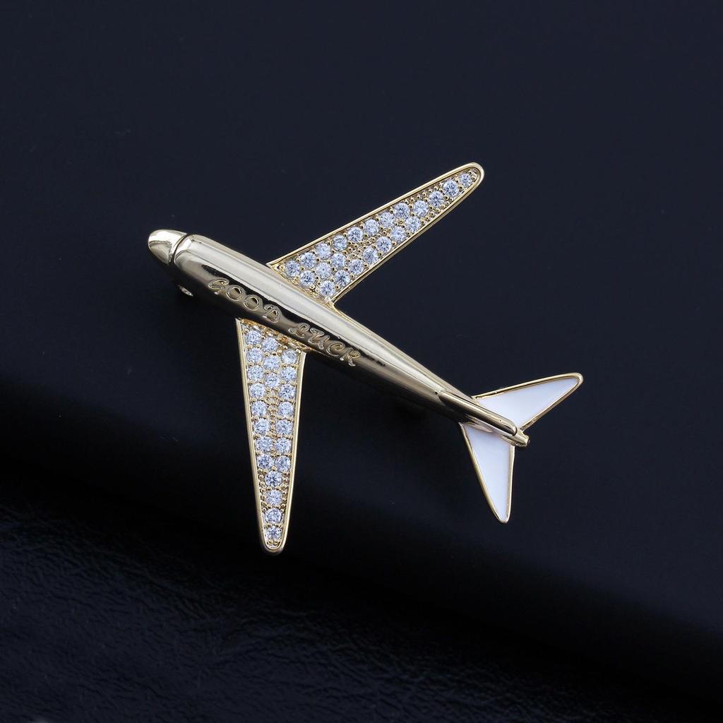 Unisex Luxury Zirconia Airplane Brooch Lapel Pin