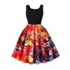 Summer New Retro Vest Collar Sleeveless Black Spelling Print Pendulum Dress