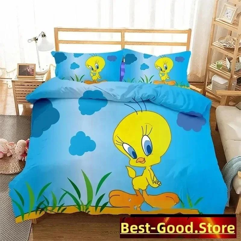 

Fashion Carton Twetys Bird Beding Set Printed Bed Linen Set With Pilowcase Soft Duvet Cover Soft Single Double Quen Super King-Sized Dimensionsd 120*200cm Single