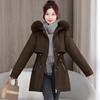 Überwindet die lange koreanische Version von lockerer Baumwollwattierter Kleidung für Damen, fügt Samt hinzu und verdickt die Taille, wattierte Jacke Mantel im Winter.