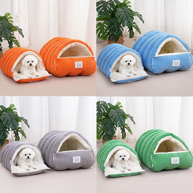 Winter Warm Zipper Style Plush Pet Sleeping Bag & Semi-Closed Cat Bed
