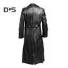 Men Jacket Lapel Long Sleeve Double Breasted Faux Leather Jacket with Pockets Solid Color Mid-length Outerwear