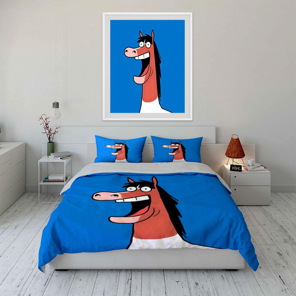 Smiling cartoon horse illustration. Bedding sets Duvet cover sets Duvet covers Pillowcases(1 * Duvet Cover 2 * Pillowcases without duvet insert)