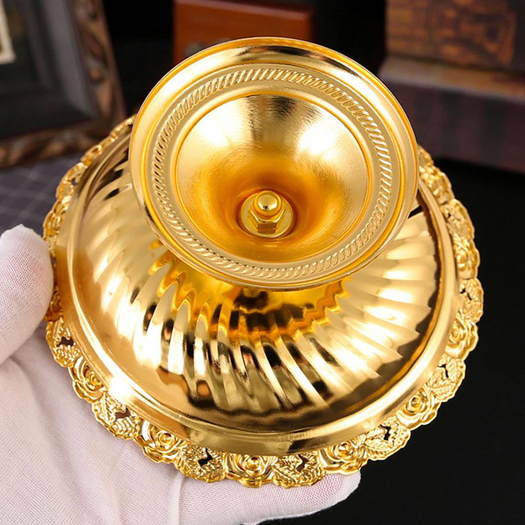 Footed Decorative Fruit Tray Vintage High Gloss Floral Carving Trim Metal Footed Fruit Plate for Snacks Nuts