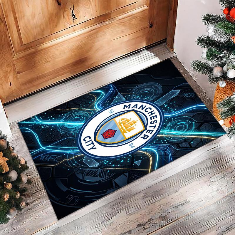 Manchester City Printed Flannel Area Rug Non Slip Soft Polyester Floor Carpet Indoor Decor Mat for Bedroom Living Room Sofa