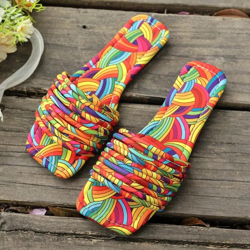 Fashion 2025 Summer New Open Toe Women's Slippers Mixed Colors Outdoor Low Heel Sandals Plus Size Daily Casual Beach Slippers Zapatos