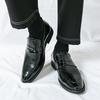 Men Black Loafers Leather Shoes Formal Business Flats Slip on Shoes Wedding Dress Prom Shoes Mosaic Contrast Over Sized