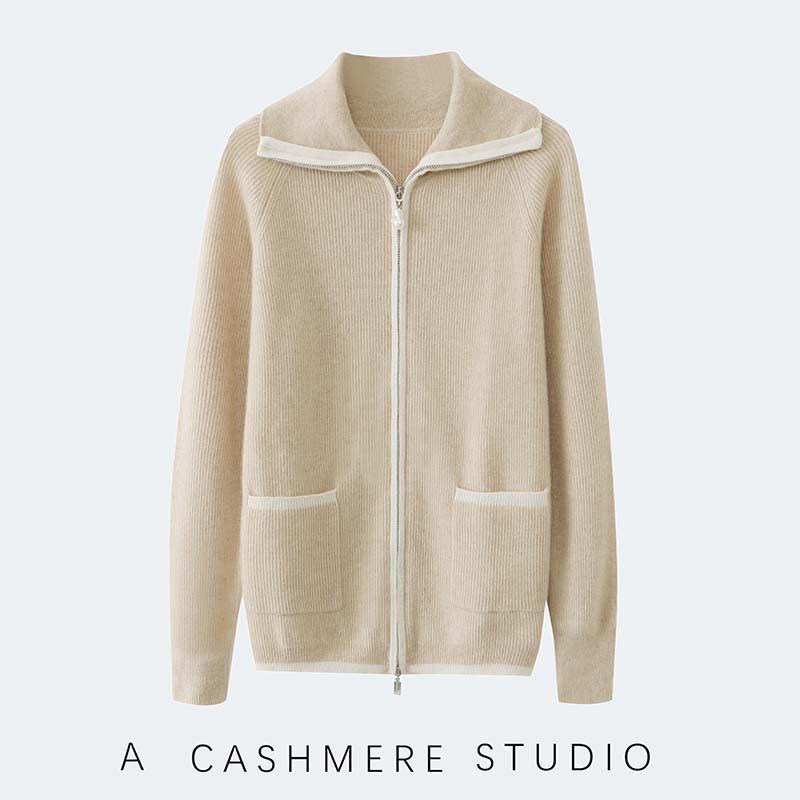 

Женский кардиган из чистого кашемира - 10OL, свободная вязка, однотонный, отложной воротник, осень/зима M белый/слоновая кость