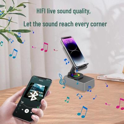 360° drehbarer Ständer mit integriertem kabellosem Bluetooth-Lautsprecher und Powerbank für Desktops, Telefone und Tablets