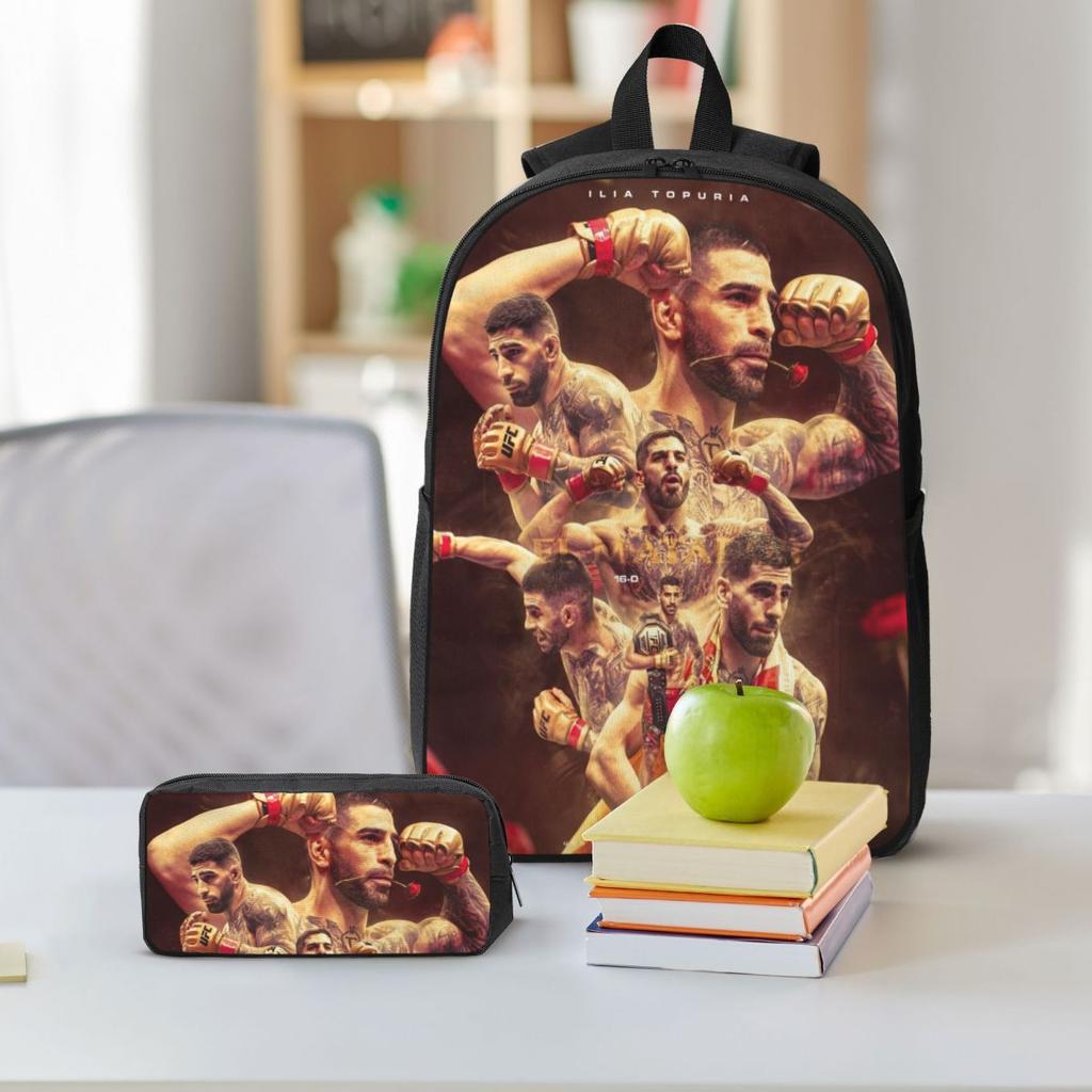 Set Zaino 3 Pezzi Ilia Topuria Wrestling Wrestler per Ragazzo Ragazza Sacche Portapenne Set Zaini con Portapranzo Per Studenti Scolastici Daypack