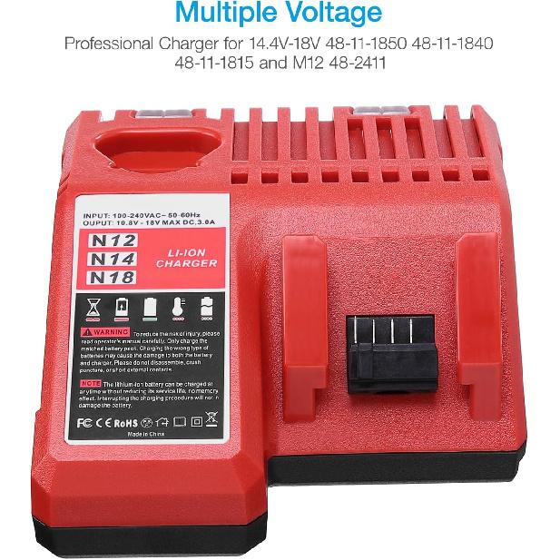 Powerextra 18V Replacement Rapid Charger for Milwaukee M12 & for M18, Compatible with
