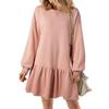 Ribbed Knitted Splicing Solid Color Long-sleeved Casual Mini Dress