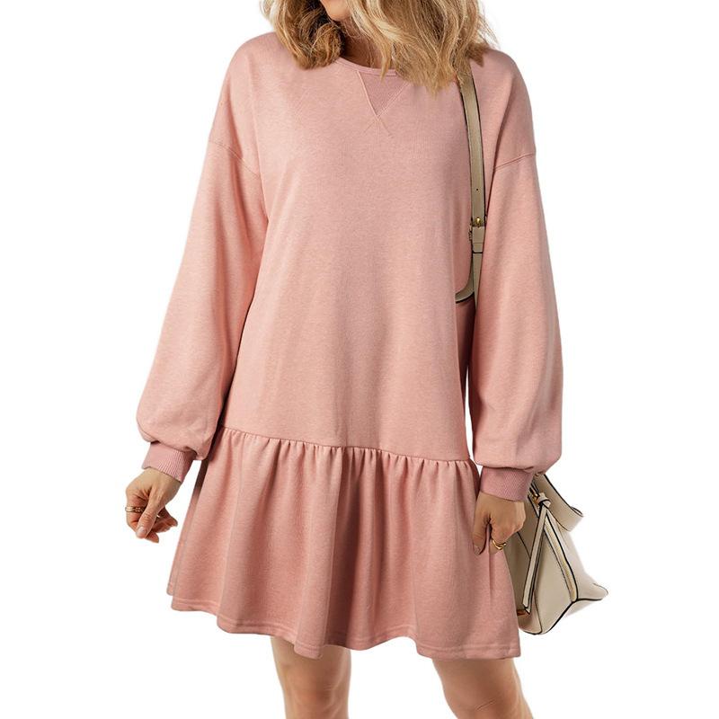 Ribbed Knitted Splicing Solid Color Long-sleeved Casual Mini Dress