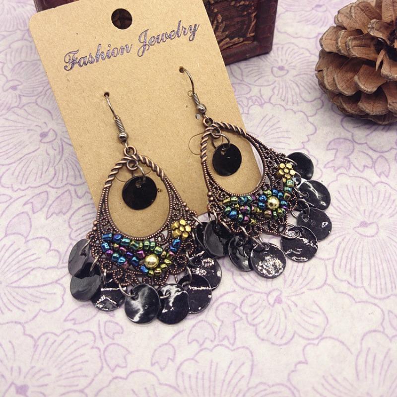 Hawaiian Vintage Bohemian Earrings, Beach Shell Tassel Long Earrings Women's Accessories
