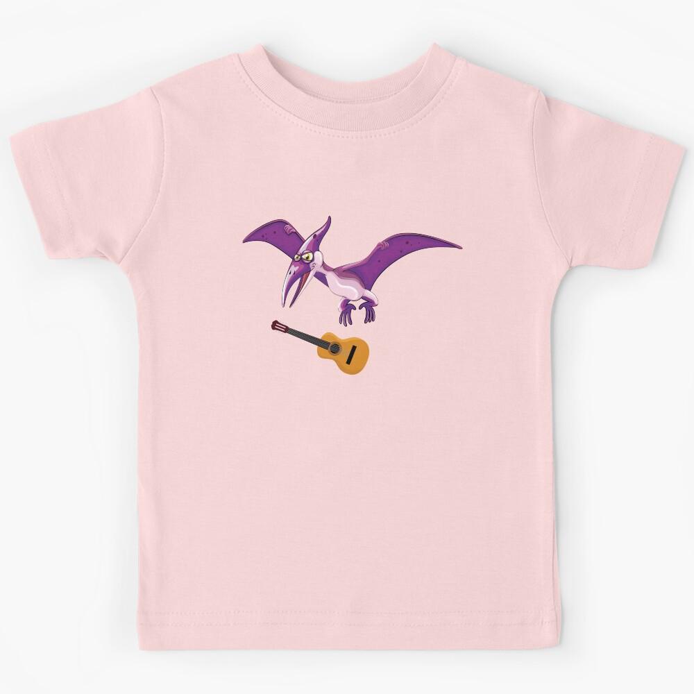 Dinosaur Playing Guitar ,Funny Good Dinosaur Guitar Lovers Simple Flying Design Kids T-Shirt 110