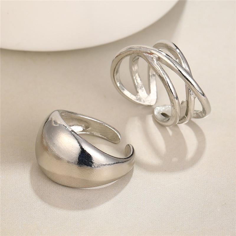Sterling  Irregular Water Droplets Cross Ring Female Simple Retro Style Handmade Jewelry