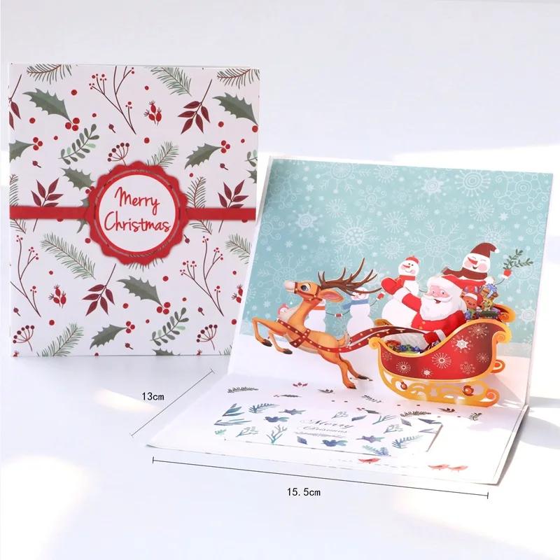 Merry Christmas Cards 3D Pop Up Christmas Tree Cards Christmas Decoration Winter Gift Laser Cut New Year Santa Greeting Cards