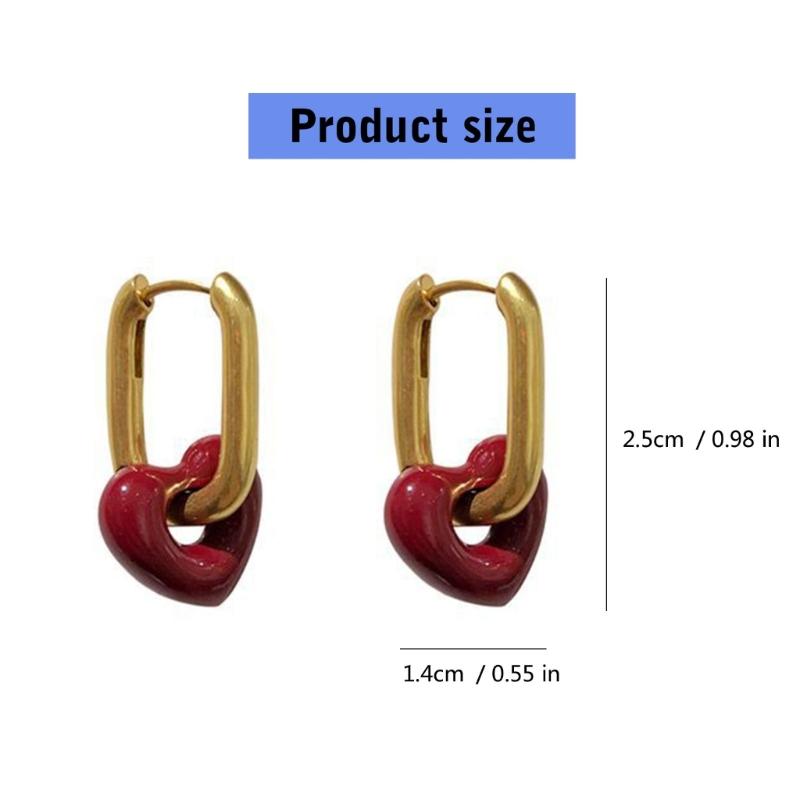 Red Heart Hoop Earrings for Women Girls Lightweight Geometric Ear Accessories Comfortable Student Fashion Jewelry