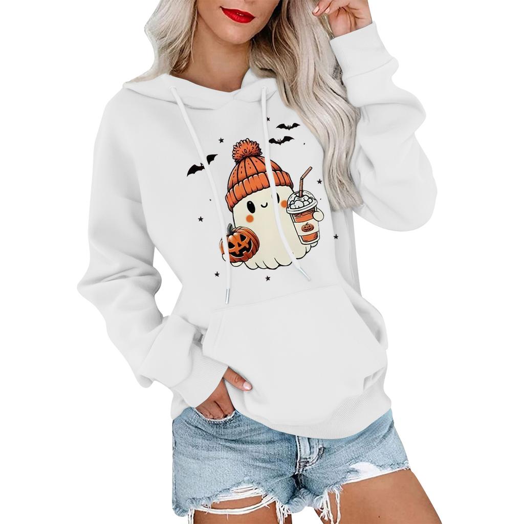 Women's Fashionable, Casual, Comfortable Round-neck, Hooded, Long-sleeved, Halloween-print Warm Sweater