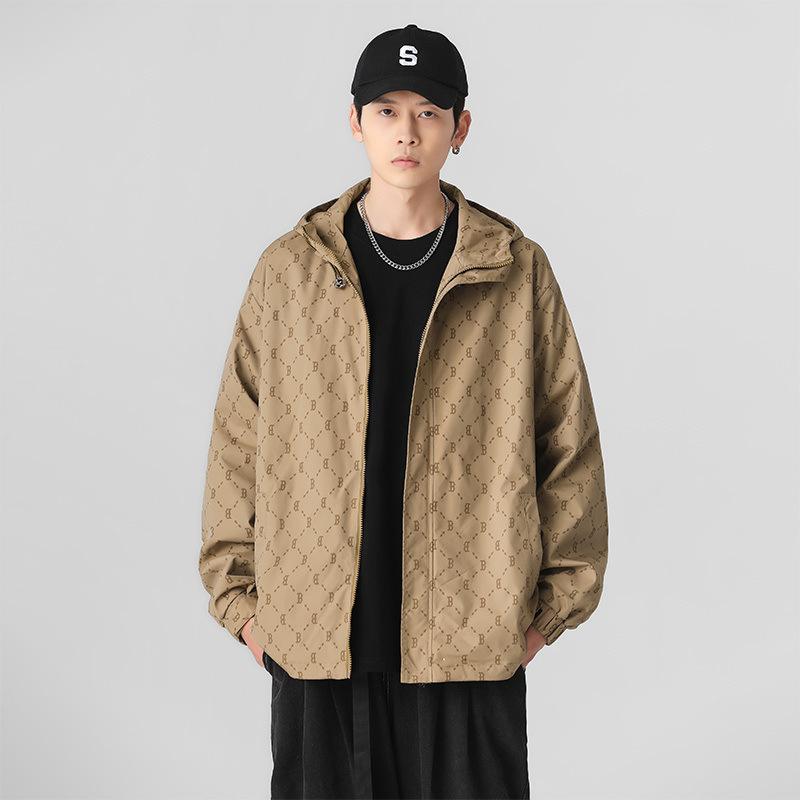 Men's Spring and Autumn Hooded Jacket, High-end Trendy Teen Ruffian Jacket