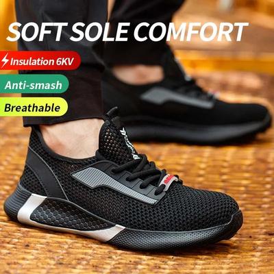 Fashion Summer Mesh Safety Shoes Breathable Lightweight Black Steel Toe Work Shoes Anti-slip Sports Safety Work Sneakers for Men Women