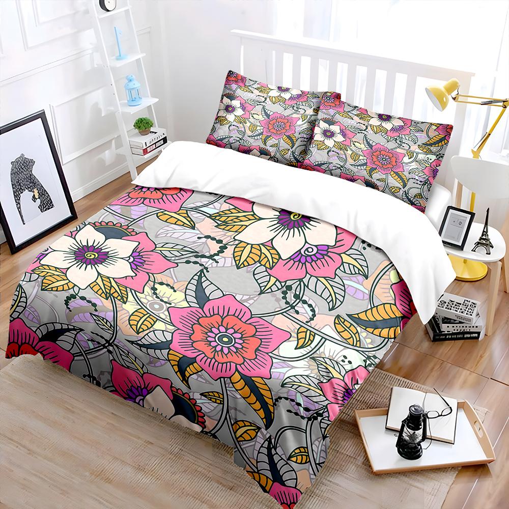 Colorful Floral Decorative Pattern Print Bedding Set 1 Duvet Cover 2 Pillowcases For Adult And Children Luxury Gift Full Size