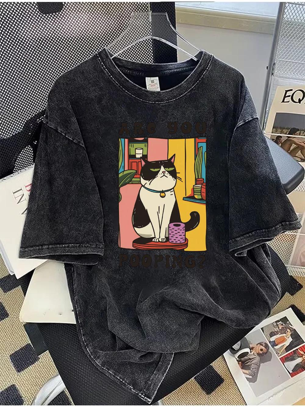 

Cute Cat Shortsleeved TShirt Oversized Cotton Tee Wash Your Little Paws Text Graphic Vintage Korean Style Top for Men Women S