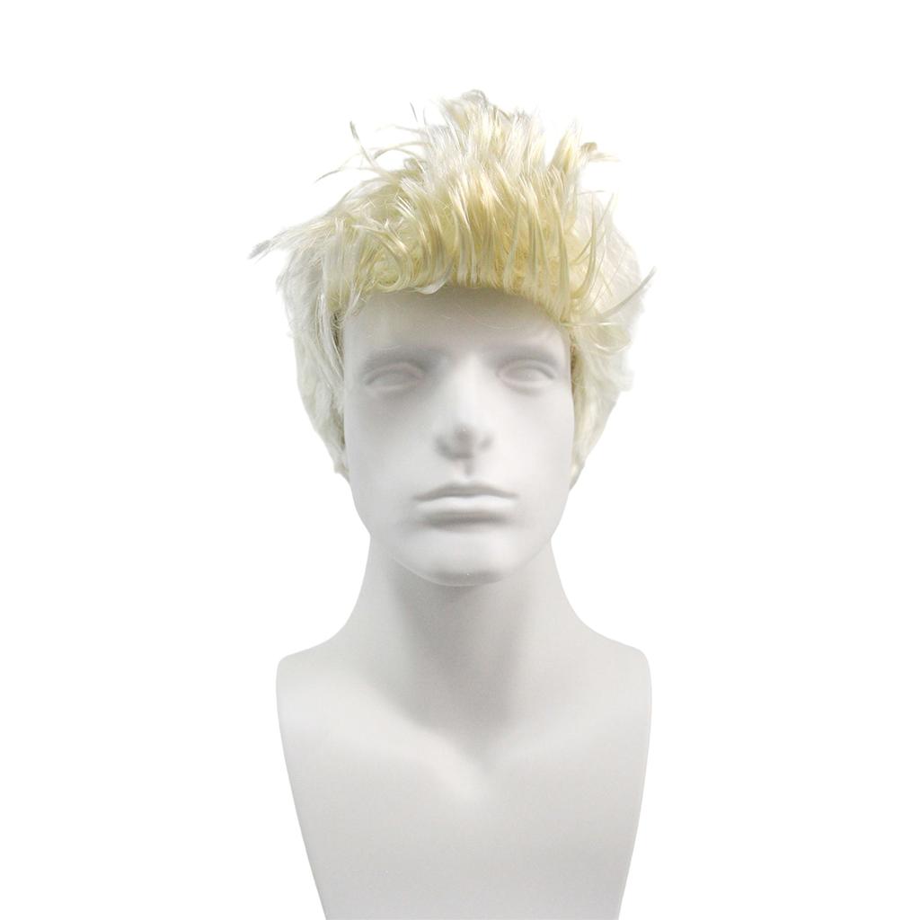 Platinově blond špičatá paruka – Krátké syntetické vlasy, neupravený texturovaný styl pro vzhled anime, punkových, rockových a cosplay postav