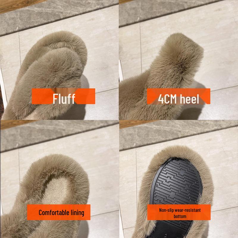 2025 Women's Open Toe Cross-Strap Fur Slippers: Autumn/Winter Fashion, Thick Sole, Height Boosting