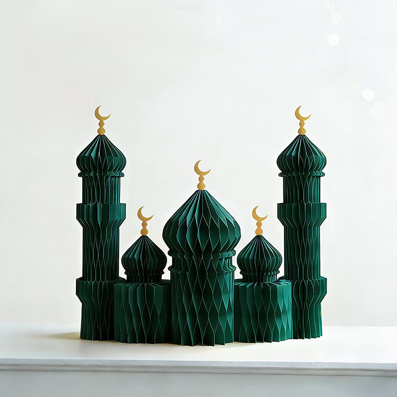 1/3/5Pcs 3D Honeycomb Ornaments For Ramadan Home Desktop Decor Eid Al Fitr Paper Arteid Mubarak Islamic Party Decor