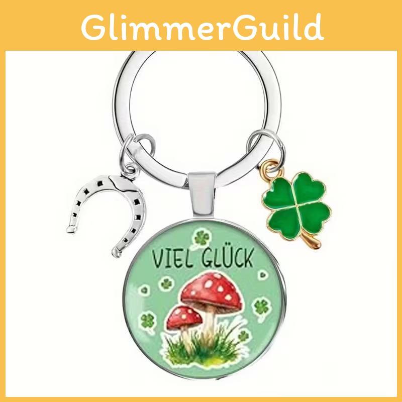 Four Leaf Clover And Mushroom Keychain Alloy Cute Gift For Couples And Friends