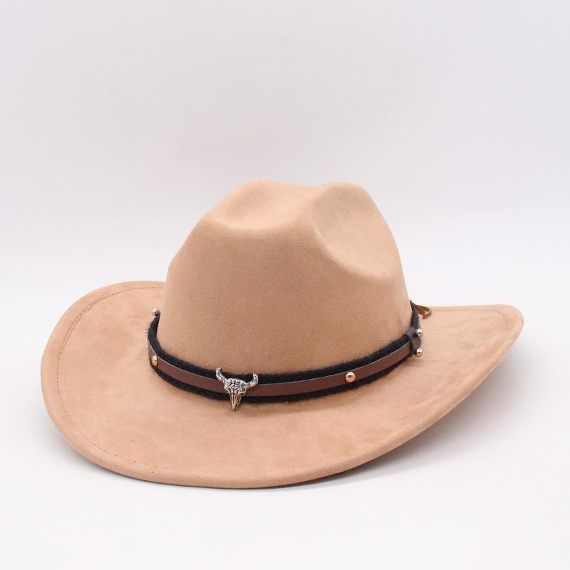 Manufacturer Cross-Border New Western Cowboy Hat Suede Jazz Top Hat Men'S And Women'S Ethnic Style Cow'S Head Felt Hat Big Eaves Hat