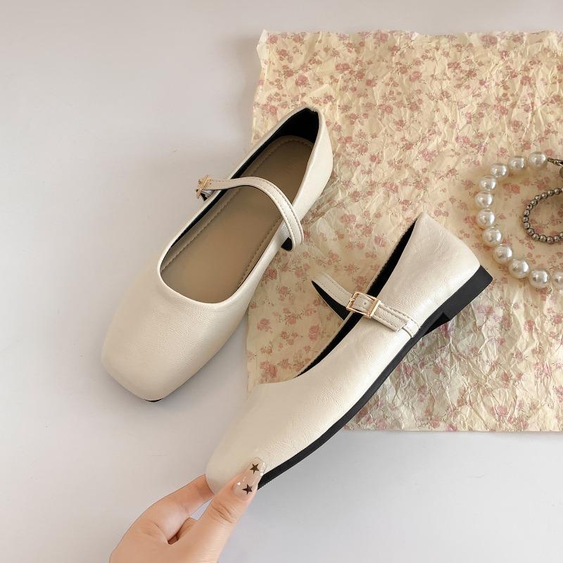 2026 New Spring Women Ballet Flats Comfortable Square Toe Shoes Street Style Soft Leather Ladies Eelgant Dress Mary Jane Shoes