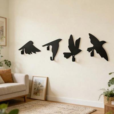 Flying Bird Wall Hook Artistic Metal Black Bird Hook Decorative Coat Hook Towel Hanger Key Hook for Bathroom Kitchen Entryway