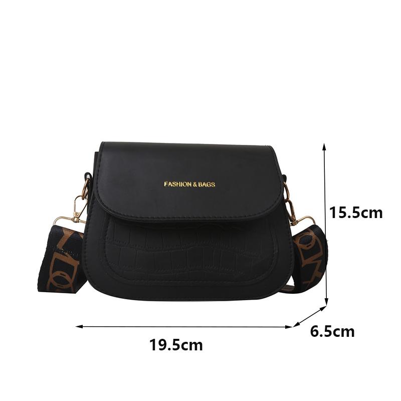 Simple PU Leather Saddle Shoulder Bags Solid Color Crossbody Bag Wide Strap Flap Purse and Handbag For Women Girls AVE