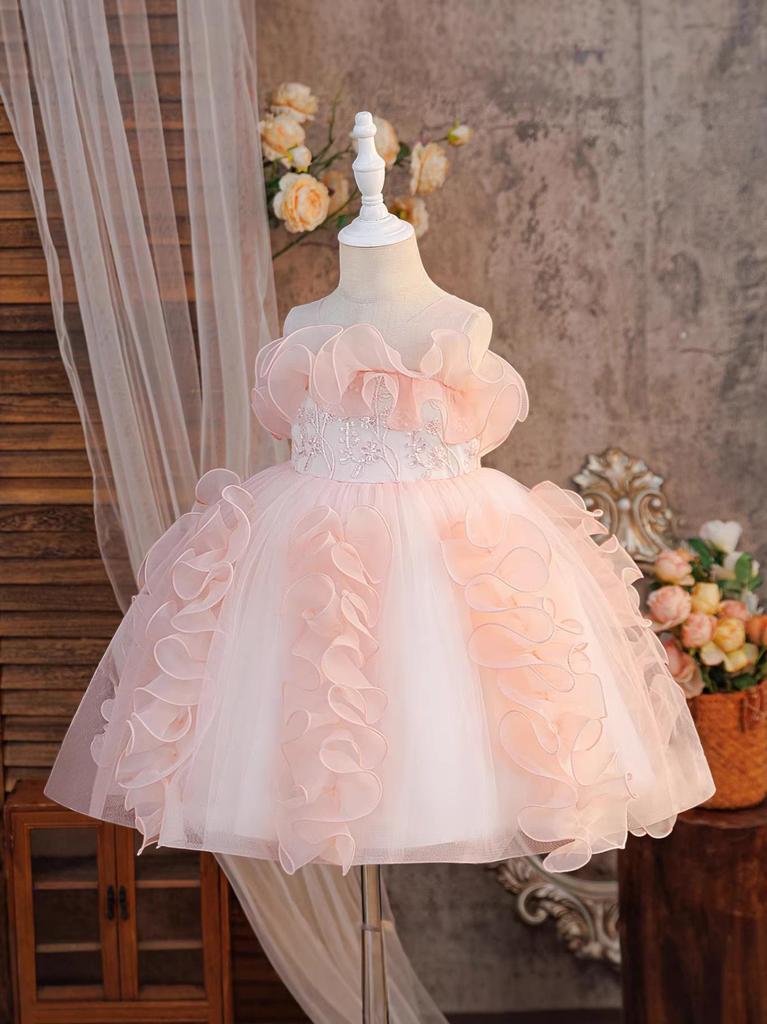 Mädchen Rüschen-Netz-Prinzessinnenkleid - Formelles Feiertags- & Klavierauftritts-Outfit