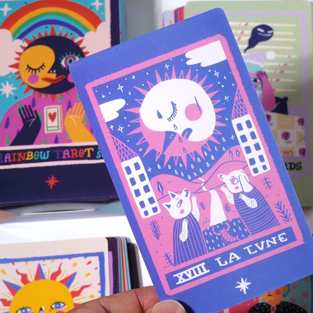 Embrace the Colors of the Rainbow with the Atesswy Vibrant Queer Tarot 80 Standard Tarot Cards Tarot Plus 2 X 12cm X Deck. (All Extras), Size 4.75"