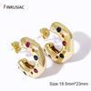 New Trendy Colorful Zircon C-Shape Stud Earrings For Women Brass Open Ear Stud Party Jewelry Accessories