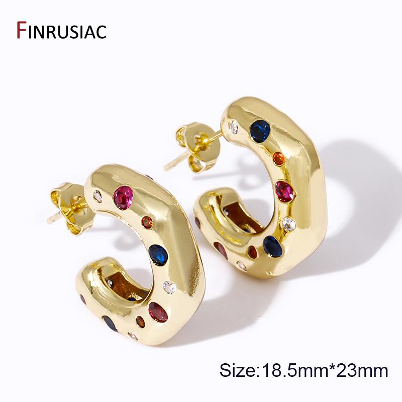 

New Trendy Colorful Zircon C-Shape Stud Earrings For Women Brass Open Ear Stud Party Jewelry Accessories 1 pair