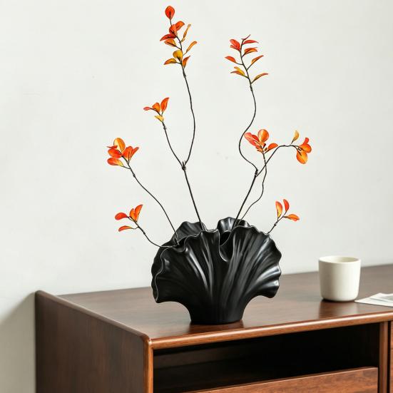 Ceramic Ginkgo Leaf Flower Vase, Artistic Leaf Shape Floral Container, Decorative Vase for Home Office Living Room Table Centerpiece