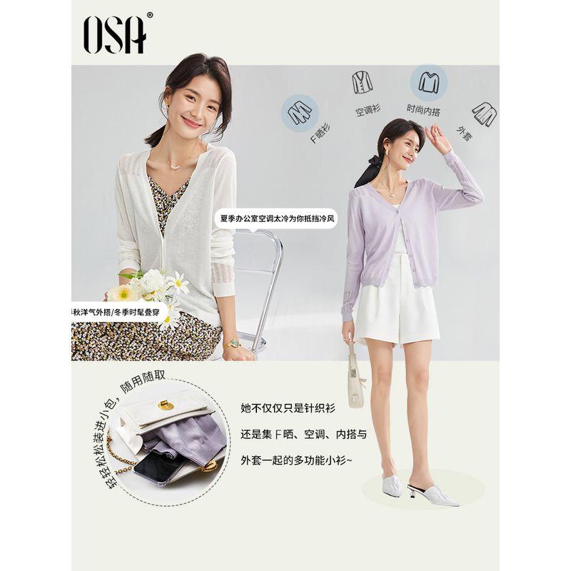 

OSHA Thin Purple Ice Silk Sun Protection Knit Cardigan Black A S