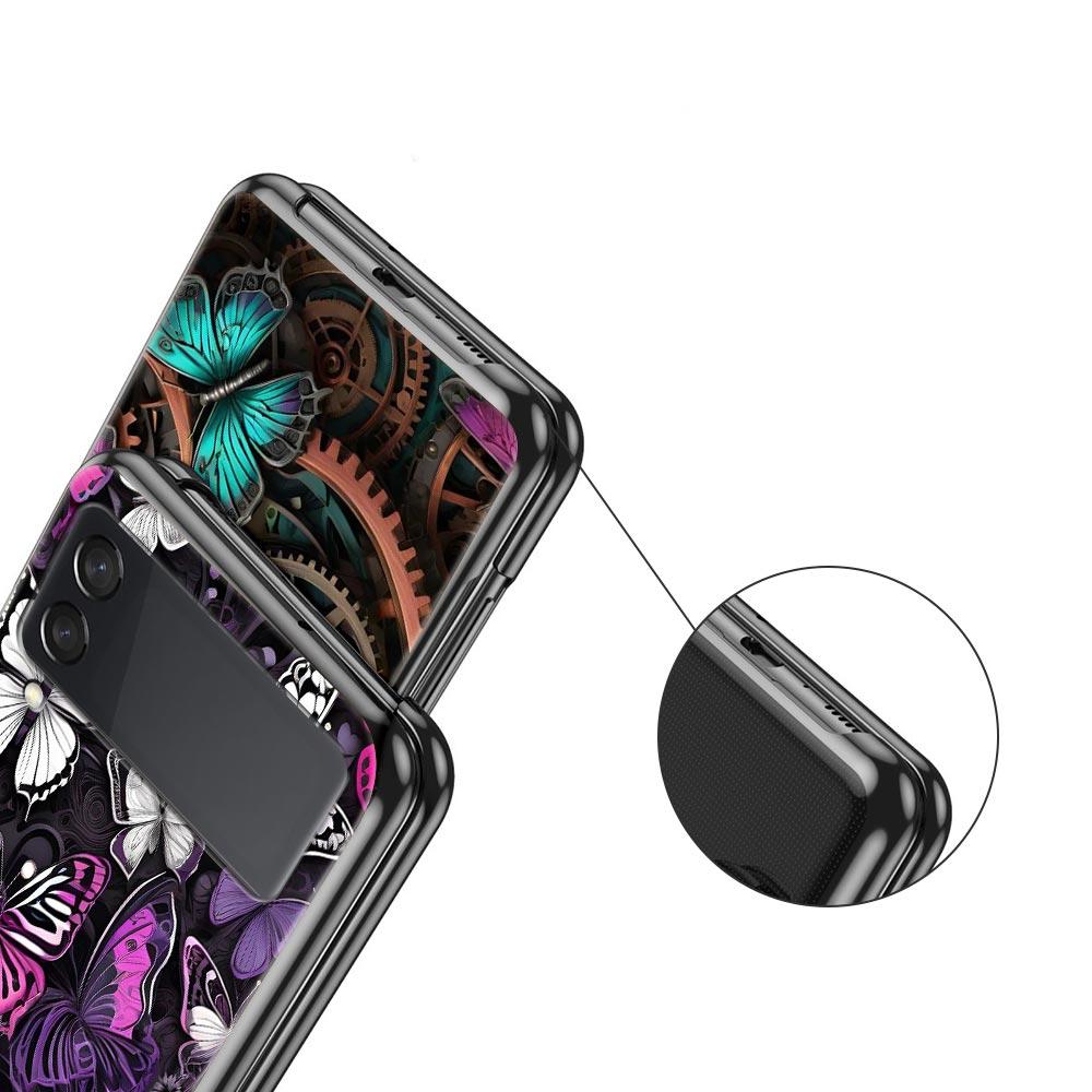 Fashionable Butterfly Flower Pattern Hard PC Phone Case For Samsung Galaxy Z Flip 7 6 5 4 Black Cover For Galaxy Z Flip 3 Shell
