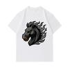 Men's 100% Cotton Crew Neck Short Sleeve T-Shirt, Cool Dark Flame Hell Horse Head Graphic Printed Casual Breathable Summer Tops for Daily Street Wear