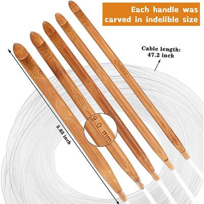 M-Modern-23 Pieces Tunisian Crochet Hooks Set 3-10 Mm Cable Bamboo Knitting Needle With Bead Carbonized Bamboo Needle Hook 2-8Mm