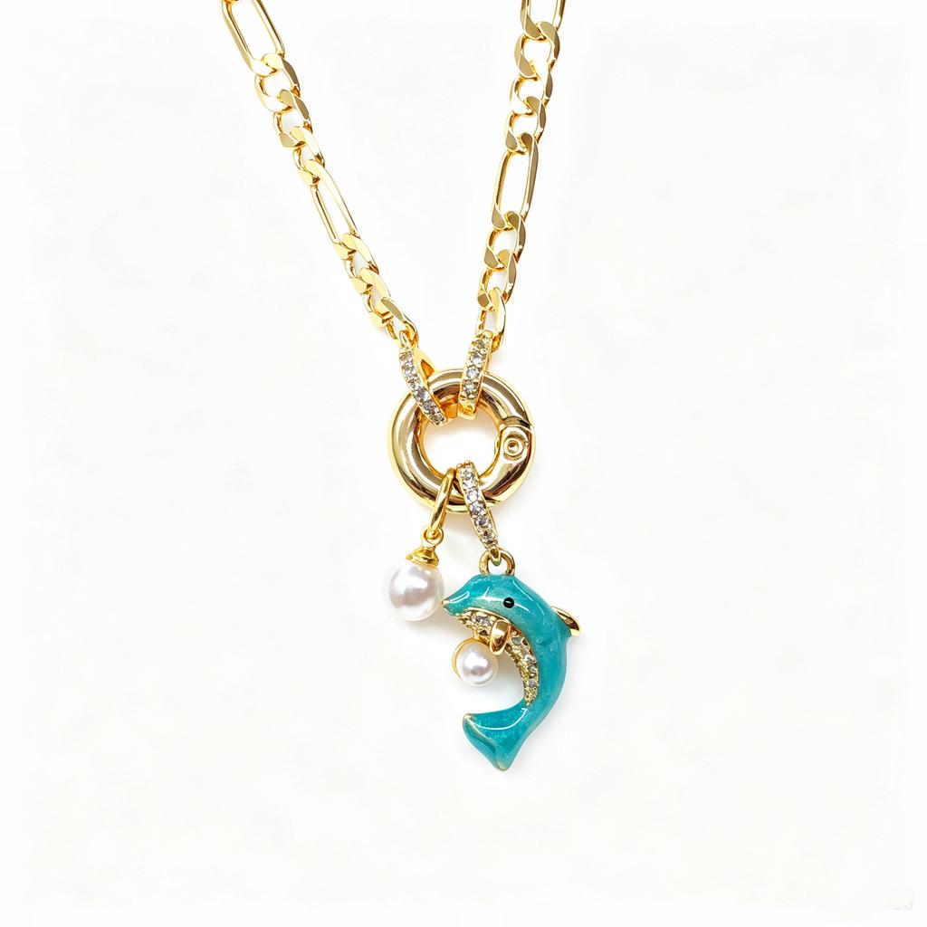 Figaro Chain Enamel Art Dolphin Animal Necklace Temperament for Women Girls Holiday Lock Bone Chain Choker Quality High Jewelry