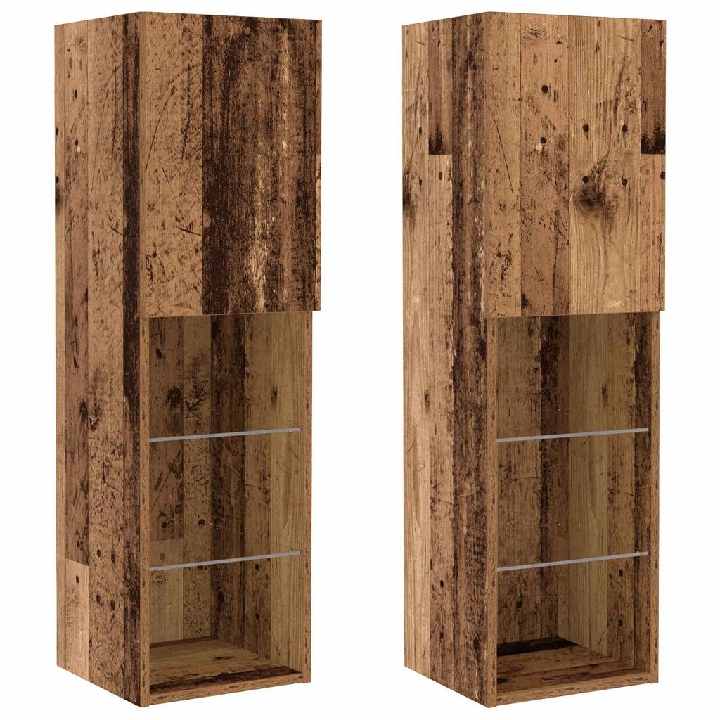 TV Cabinet Set with LED Light Strips 6 pcs Reclaimed Wood Effect Particleboard