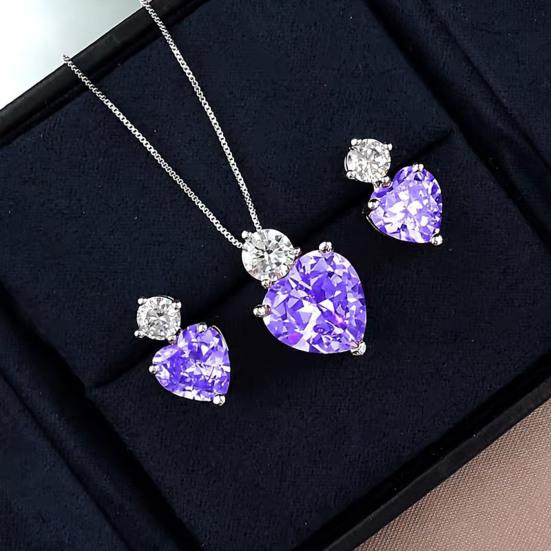 Yousheng Rhinestone Heart Jewelry Set Faux Diamond Necklace And Earrings Set Sparkling Heart Pendant Wedding Jewelry for Bride Bridesmaid Anniversary