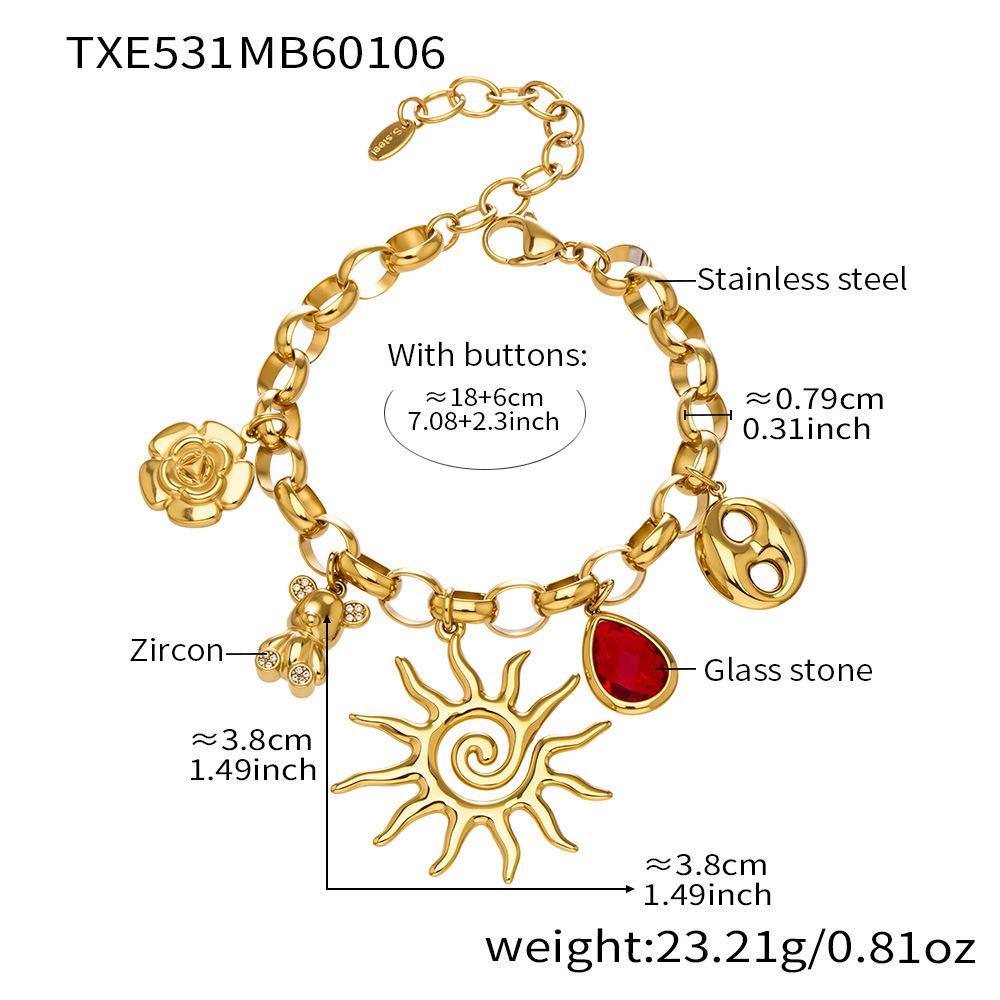Spiral Sun & Bear Zirconia Multi-Pendant Necklace & Bracelet Set
